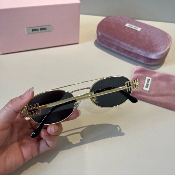 Miu Miu Gold and Black Sunglasses main image 9